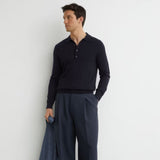 Reiss Greyson Merino Wool Wide-Rib Polo Jumper In Navy