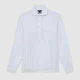 Reiss Half Button Linen Stripe Shirt White