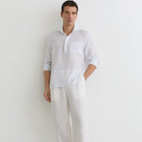 Reiss Half Button Linen Stripe Shirt White