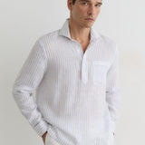 Reiss Half Button Linen Stripe Shirt White