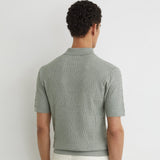 Reiss Half Button Textured Polo Shirt Soft Sage