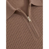 Reiss Hamilton Wool Waffle-Knit Half-Zip Polo Shirt in Camel Brown
