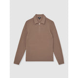 Reiss Hamilton Wool Waffle-Knit Half-Zip Polo Shirt in Camel Brown