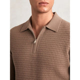 Reiss Hamilton Wool Waffle-Knit Half-Zip Polo Shirt in Camel Brown