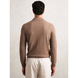 Reiss Hamilton Wool Waffle-Knit Half-Zip Polo Shirt in Camel Brown