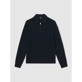 Reiss Hamilton Wool Waffle-Knit Half-Zip Polo Shirt in Navy