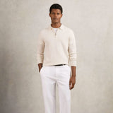 Reiss Hamilton Wool Waffle-Knit Half-Zip Polo Shirt in Off White