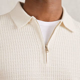 Reiss Hamilton Wool Waffle-Knit Half-Zip Polo Shirt in Off White