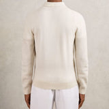 Reiss Hamilton Wool Waffle-Knit Half-Zip Polo Shirt in Off White