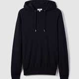 Reiss Holland Merino Wool Drawstring Hoodie In Navy