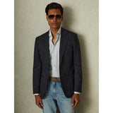 Reiss Jacob Wool-Blend Prince of Wales Check Single-Breasted Blazer Tailored-Fit in Navy