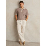 Reiss Jarvis Micro-cable Half-zip Polo Shirt In Light Taupe Brown