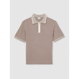 Reiss Jarvis Micro-cable Half-zip Polo Shirt In Light Taupe Brown