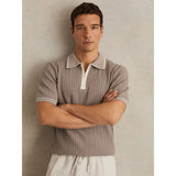 Reiss Jarvis Micro-cable Half-zip Polo Shirt In Light Taupe Brown