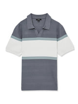 Reiss Jefferson Textured Knit Stripe Polo Shirt In Blue