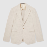 Reiss Kai Slim Fit Single Breasted Pinstripe Suit Blazer in Oatmeal/White