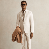 Reiss Kai Slim Fit Single Breasted Pinstripe Suit Blazer in Oatmeal/White