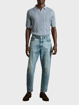 Reiss Kansas Textured-Stripe Knitted Polo Shirt In Blue