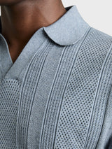 Reiss Kansas Textured-Stripe Knitted Polo Shirt In Blue