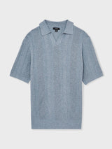 Reiss Kansas Textured-Stripe Knitted Polo Shirt In Blue