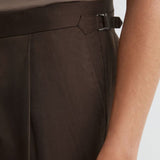 Reiss Linen-Blend Side-Adjuster Tapered Trousers Com In Chocolate Brown