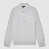Reiss Long Sleeve Half Button Wide Ribbed Polo In Soft Grey