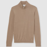 Reiss Long Sleeve Half Zip Merino Wool Jumper In Brown