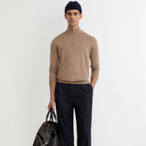 Reiss Long Sleeve Half Zip Merino Wool Jumper In Brown