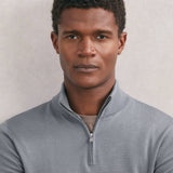 Reiss Long Sleeve Half Zip Merino Wool Jumper In Steel Blue