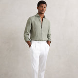 Reiss Long Sleeve Linen Shirt Ruban Thyme Green
