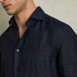 Reiss Long Sleeve Ruban Linen Shirt Navy