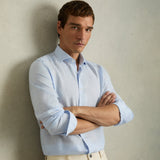 Reiss Long Sleeve Ruban Linen Shirt Soft Blue
