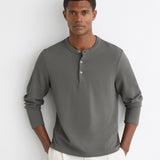 Reiss Long Sleeve Textured Henley Shirt Sage Green