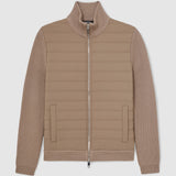 Reiss Long Sleeve Zip Quilted Jacket In Brown
