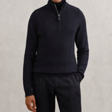 Reiss Loxley Cable-Knit Half-Zip Jumper with Wool in Navy