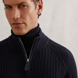 Reiss Loxley Cable-Knit Half-Zip Jumper with Wool in Navy