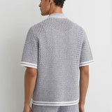 Reiss Meadows Cotton Crochet Button-Through Shirt in Soft Blue