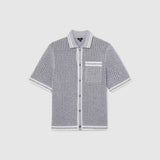 Reiss Meadows Cotton Crochet Button-Through Shirt in Soft Blue