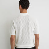 Reiss Open Collar Textured Polo Shirt White