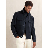 Reiss Perisil Wool Blend Twin Pocket Zipped Jacket in Navy