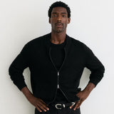 Reiss Petersham Merino Wool Textured Bomber Cardigan In Black