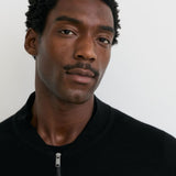 Reiss Petersham Merino Wool Textured Bomber Cardigan In Black