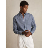 Reiss Queens Linen Button-Through Shirt In Airforce Blue
