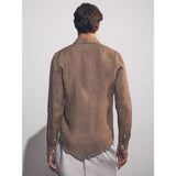 Reiss Queens Linen Button Through Shirt In Light Taupe Brown