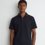 Reiss Reed Textured Concealed-Placket Polo Shirt In Navy