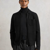 Reiss Roberto Four-Pocket Zip-Through Cardigan in Black