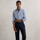 Reiss Ruban Cutaway-Collar Stripe Linen Shirt in Airforce Blue/White