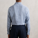Reiss Ruban Cutaway-Collar Stripe Linen Shirt in Airforce Blue/White