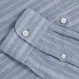 Reiss Ruban Cutaway-Collar Stripe Linen Shirt in Airforce Blue/White