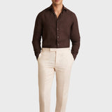 Reiss Ruban Linen Cutaway-Collar Shirt in Dark Brown